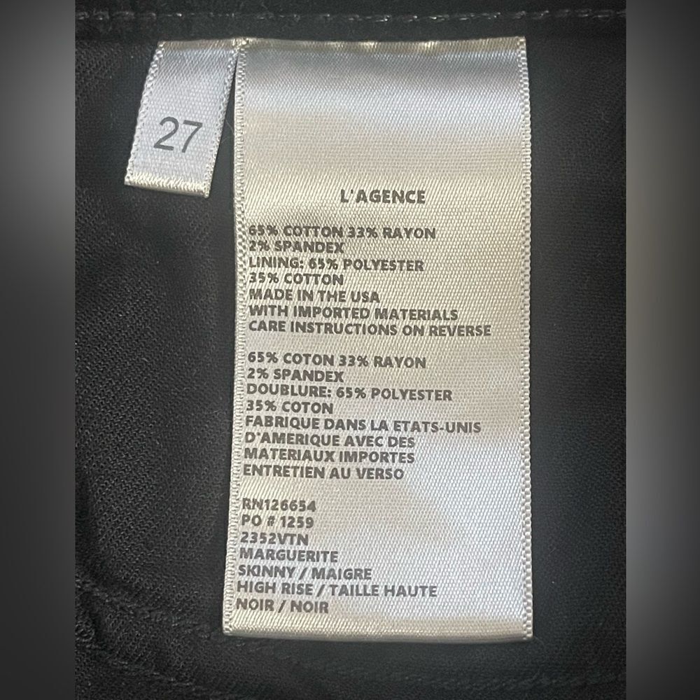 L'AGENCE jeans Marguerite black Velvet High Rise Skinny Pants 27 - Picture 4 of 5